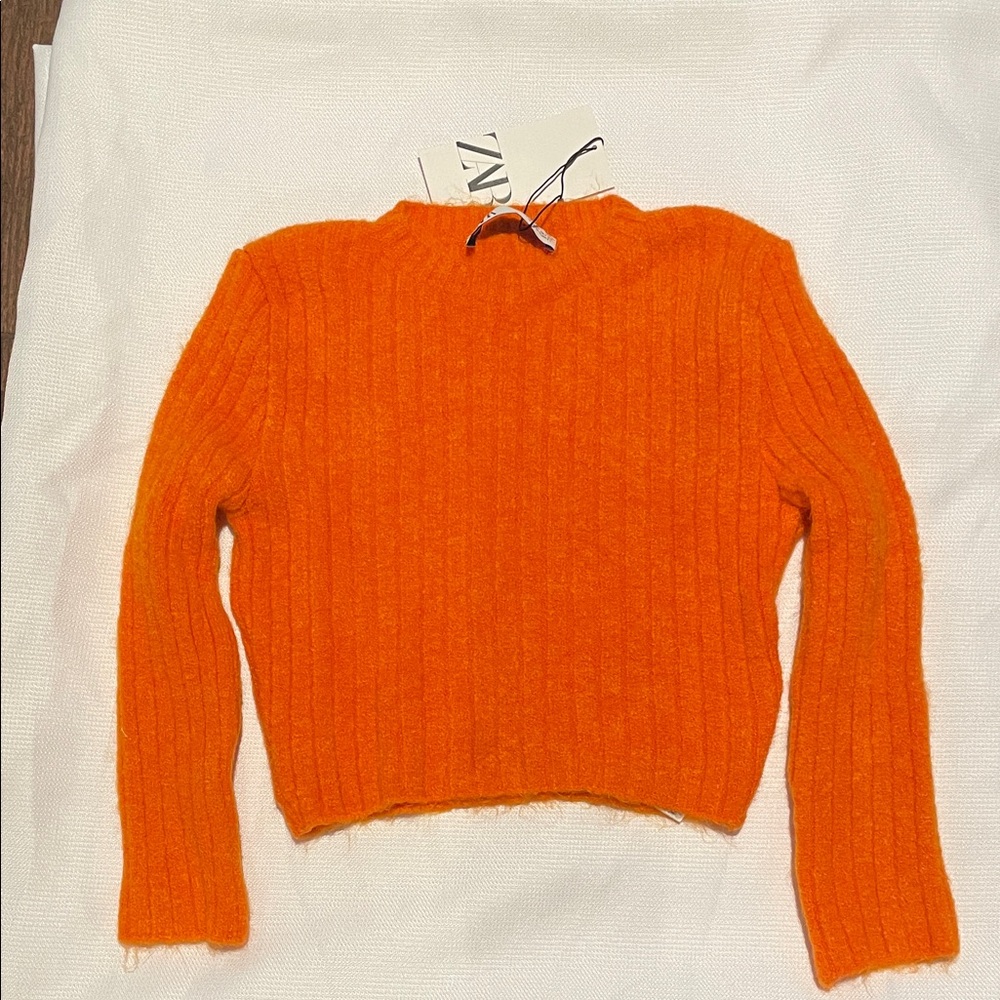Zara Women's Bold Orange Crew Neck Sweater